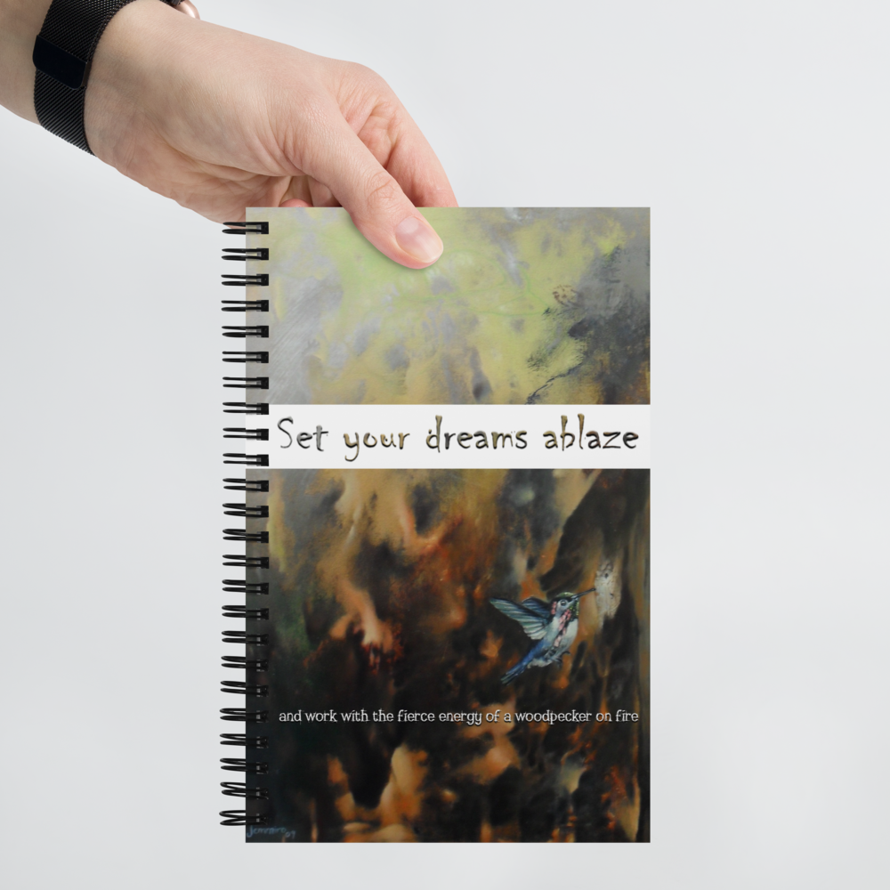 Woodpecker - Set you dreams ablaze _ Artistic Painting _ Spiral notebook